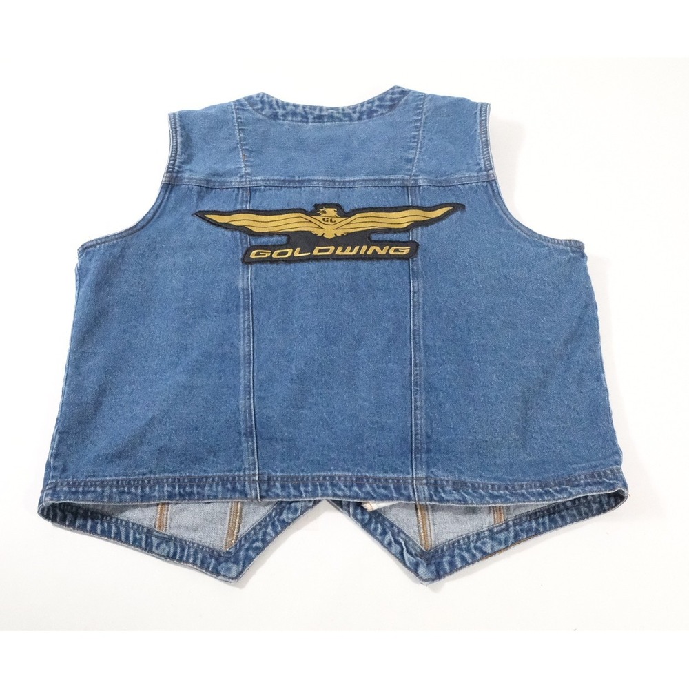 Bill Blass Denim Vest Mens XL Blue Goldwing Patch Vintage 80s Biker Motorcycle - Picture 2 of 6